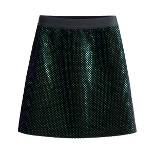Shiny Sequin Embroidery A-Line Mini Skirt Womens Fashionable Versatile High Waist Short Skirt Green Color New Autumn Arrival
