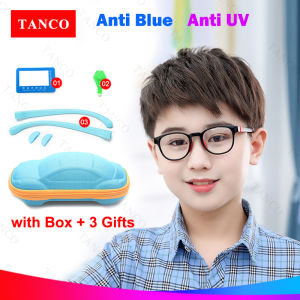 TANCO Thời trang trẻ em chống kính che ánh sáng xanh Nam Nữ 2-8 tuổi con máy tính kính đàn hồi Gọng silicon UV400 ống kính với phụ kiện có thể thay thế khối bức xạ và ánh sáng màu xanh khi sử dụng điện thoại di động máy tính và TV no.1011q