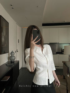 Natural Wrinkled Effect Fitted Linen Shirt Women Summer New Arrival