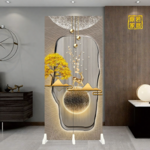 Luxurious Vertical Pattern Room Divider Folding Screen Windoor Partition Living Room Entrance Bathroom Decorative Art Style