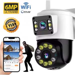 [คูปองลด50]กล้องวงจรปิด ไร้สาย 2เลนส์ ภาพคู่ IP Camera WIFI 6MP แสดงภาพ2เลนส์พร้อมกัน สำหรับใช้กลางแจ้ง กันน้ำกันแดด ภาพคมชัด มีเสียงไซเรน