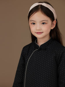 Hacikis Childrens Winter Cotton Jacket Black Polka Dot Filled Coat Girls Long Sleeve Dress Thickened Polyester Fiber