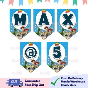 Partify TOY STORY Theme Customizable Happy Birthday Banner with Name Personalized Letter Banner with Free String Custom Bunting Backdrop Wall Decoration for Kids Boys Girls Party