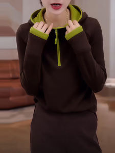 Loose Casual Hoodie Womens Autumn Fashion Inner Wear Slimming Fake Two-Piece Top Trendy Cotton Blend Long Sleeve Korean Style