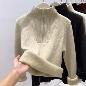 Half-Zip Fleece Lined Thicken Turtleneck Knitwear