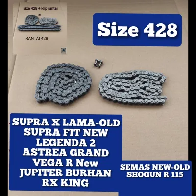 Rantai Rante JUAL RANTAI Size 428 LEGENDA 2/ ASTREA GRAND/ SUPRA X LAMA-OLD SUPRA FIT NEW SUPRA JUMBO/ VEGA R NEW JUPITER BURHAN /RX KING / SHOGUN R 115 / SMASH 110 Rantai SIZE 428