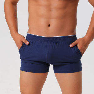 กางเกงขาสั้นผู้ชายใส่บ้าน มีกระเป๋า ทรงหลวม สบายๆ ผ้าฝ้าย กางเกงนอน เซ็กซี่ สีพื้น