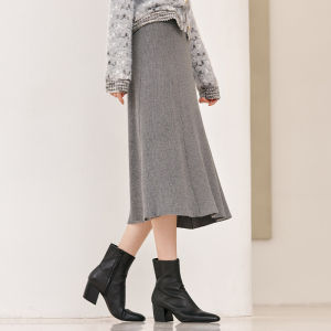 XIANGYING | Slimming High-Waisted Grey Knit Skirt for Pear-Shaped Women