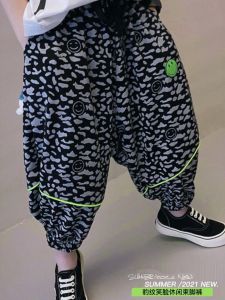 Mens Boys Leopard Print Mosquito-Resistant Loose Fit Summer Long Pants Casual Fashionable Streetwear BDU Style Comfortable Kids Trousers