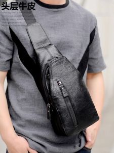 Clean Knock Mens Leather Chest Bag Casual Slant Crossbody Waist Bag Soft Cowhide Single Shoulder Backpack Fashionable European Style
