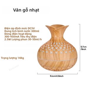 Máy Tạo Độ Ẩm USB Vân Gỗ 300ml Máy Khuếch Tán Hương Thơm Máy Phun Siêu Âm Dụng Cụ Dưỡng Ẩm Để Bàn Có Chức Năng Bảo Vệ Khi Thiếu Nước
