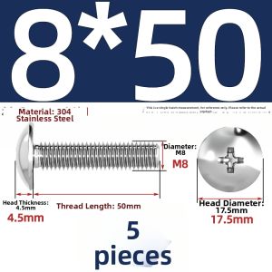 TIANZHUOJINSHU | 304 Stainless Steel Cross Flat Head Screw Big Umbrella Mushroom Type