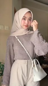 Zavora - Outfit 4 In One Set Wanita Kekinian ( Sweater Rajut+Celana+ Hijab+Belt ) OOTD Korean Style Elegant - AB394