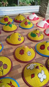 Topi caping lukis anak cewe / tudung caping petani dekoarasi unik motif bunga