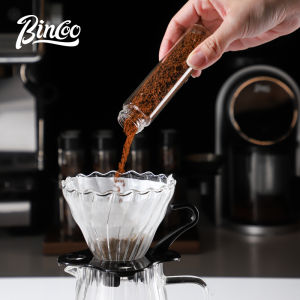 ภาชนะกาแฟ BINCOO พร้อมเซ็ตชั้นวางของท่อเก็บชงกาแฟขนาดครั้งเดียวเติมได้พร้อมขาตั้งหลอดทดลองกาแฟสำหรับตู้กับข้าว