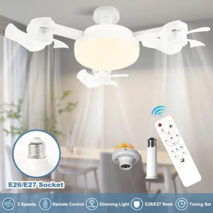 2 in 1Ceiling Fan Foldable Design Ceiling Fan With Light Silent E27 Base Remote Control 3 Speeds Bedroom Living Room Decor