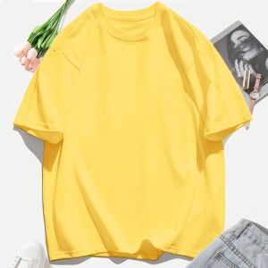 Y2K Woman 100% Cotton T Shirts Solid Color Casual T-Shirt O-Neck Summer Tops For Women Fashion Oversized Female Sportswear