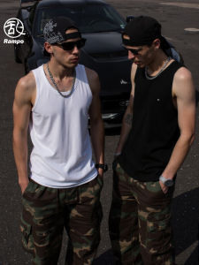 Heavyweight Pure Cotton Vest Fitness Sport Loose Sleeveless T-Shirt Fashionable Urban Style round Neck Mid-Length Sweatshirt