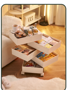 Rotatable Storage Rack Bedside Tabletop Organizer Living Room Multi-layer Moving Snacks Cabinet Popular Small Cart Storage Cabinet