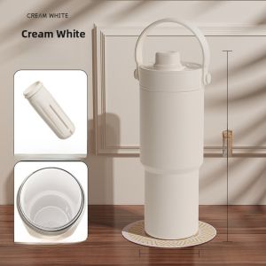 Large Capacity Ceramic Insulated Stainless Steel 316 Car Cup Portable Double Drink Coffee Cup with Straw Vehicle Mounted
