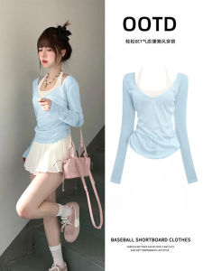 ชุดสองชิ้นผ้าโปร่งป้องกันแสงแดดสีน้ำเงิน ชุดฤดูร้อนสำหรับผู้หญิง 2025 ชุดฤดูร้อนที่สวยงามและไม่ซ้ำใคร แขนกุด คอวี แขนกุด