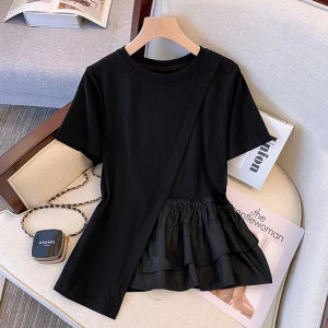 Big Sale Leak-Picking ~ New Arrival Short Sleeve T-Shirt Womens Summer Classy Stylish Niche Style Unique Chic Tops Asymmetrical T-shirt