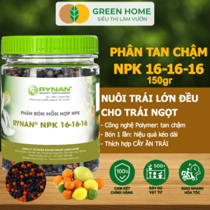 Mua 5 Tặng 1 - Phân Tan Chậm GreenHome Rynan NPK 16-16-16 Hũ 150gr Dùng Cho Cây Có Múi Khỏe Bền Tán Xanh Rễ Mạnh
