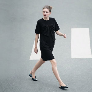 AMII | Round Neck Bow Decorated Cocoon Shape T-Shirt Dress