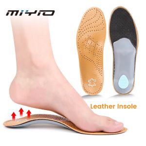 MIYIO 1 Pair Orthopedic Insoles Flat Feet Leather Orthotics Insole Shock-Absorption High Arch Support Insoles O/X Leg Correction Insert for Men Women