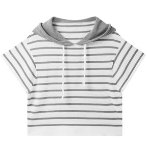 SOLWEIGE | SOLWEIGE High Density Twist Cotton Yarn Comfortable No Pressure Elastic Color Block Hat Short Knitted T Shirt Striped Design