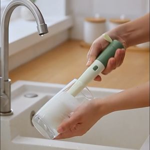 ฟองน้ำล้างขวด ฟองน้ำล้างแก้ว 3in1 แปรงใช้ในครัว แปรงฟองน้ำทำความสะอาด แปรงล้างขวดน้ำ/ล้างขวดนม/แปรงล้างแก้ว แปรงล้างแก้วหัวฟองน้ำ แบบด้ามจับยาว เปลี่ยนหัวได้