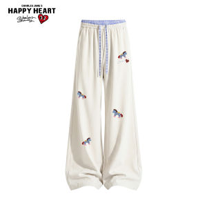 CHARLES JANGS HAPPY HEART | American Style Brand Small Horse Pattern Ice Silk Loose Straight Leg Trousers