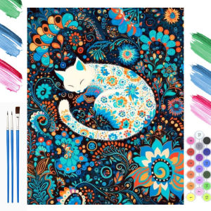 Oil Painting By Numbers Sleeping White Cat Pattern DIY Digital Oil Painting Drawing on Canvas Wall Decor Living Room Gift