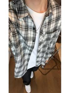 American Retro Gingham Long Sleeves Shirt Mens Junior Wear Vintage Shirt Japanese Style Lazy Coat