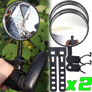 2PCS Motorcycle Strap Rearview Mirror 360° Adjustable Extended Convex Wide Angle Handlebar Reflector Back Mirror Motorbike Bicycle Riding Equipment