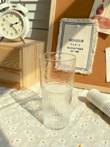 Activebae Borosilicate Glass Cup Korean Style Tumbler Textured with Cover and Straw Transparent Mug For Coffee Juice Tea