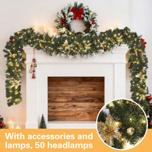 [Chinatera Malll]2.7m Christmas Door Wreath with 50 Lights Artificial Christmas Garlands Flexible PVC Hanging Pendant for Home Decor