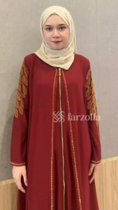 640 Gamis Abaya Jersey Full Ziper Depan Aplikasi Bordir