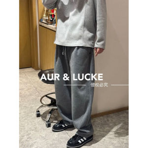 Mens Casual Straight Leg Pants Thickened Fleece Sporty Loose Fit Pure Color Autumn Winter Comfortable Breathable Cotton Trousers