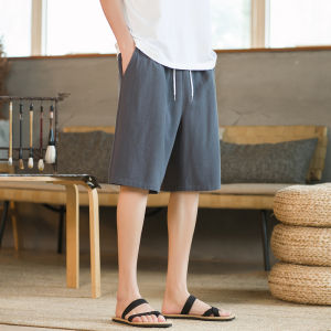 Summer Casual Loose Cotton Shorts Mens Thin Five-Quarter Pants Korean Fashion Trendy Youth Popular Loose Fit Straight Leg