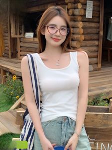 MiiOW | Áo ba lỗ cổ vuông màu trắng MiiOW mùa hè 2025 Áo khoác ngoài thoáng khí mỏng cho nữ Áo sơ mi cơ bản che mông