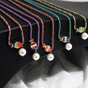 Colored Rope Chain Popular Fish Necklace Simulated Pearl Pendant Necklace for Women Handmade Fashion Y2K Daily Jewelry
