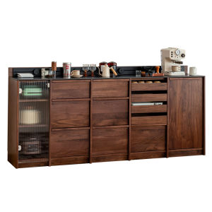 Nordic Retro Solid Wood Coffee Sideboard Black Walnut Wood against the Wall Integrated Storage Cabinet Middle Ancient Style Tea Water Cabinet