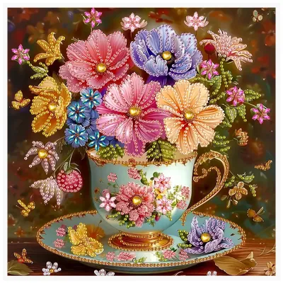 5D DIY Diamond Painting Flower Kit Flower Decoration in Cups DIY Alien Drill Bit Diamond Mosaic Art Gift Crafts Wall Home De