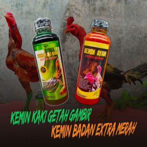 PAKET KEMIN AYAM ADUAN Kemin kaki & Kemin Badan kulit Ayam (ISI 2 BOTOL) Rawatan Fisik Ayam Maksimal sisik keras anti turun urat kulit tebal merah merona