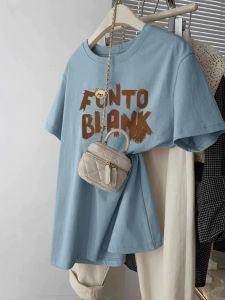 Loose Fit plus Size Cotton T-Shirt Short Sleeve Womens Summer Top Slimming Belly Covering Korean Style Printed Casual Tee