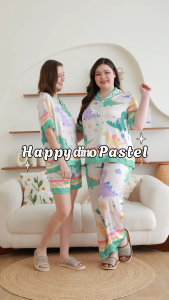 ชุดนอน Muslin Pajamas Silk Satin รุ่น Happy dino Pastel(N5150 T5150 M5150) | ชุดนอนแม่ลูกชุดผู้หญิง