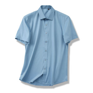 Business Casual Bamboo Fiber Anti-Wrinkle Shirt Mens Short Sleeve Summer New Style Elastic Shirt Polyester Viscose Spandex