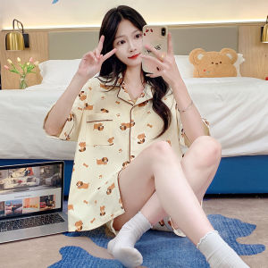Summer Pure Cotton Womens Pajamas Set Cartoon Design Home Clothes Comfortable Breathable Short Sleeve Shorts Sleepwear