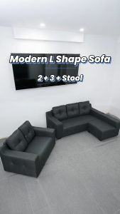 Modern Sofa 3 Seater + 2 Seater + Stool L Shape Sofa Murah Cushion Kusyen Ikea Perabot Ruang Tamu Living Room Furniture